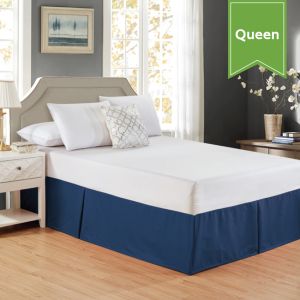 Bed Skirt With Pleats 60 x 80 x 15 Queen Poised Navy