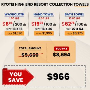 Ryotei Bulk Buy Deal 2 | Wash Cloth | Hand Towel | Bath Towel